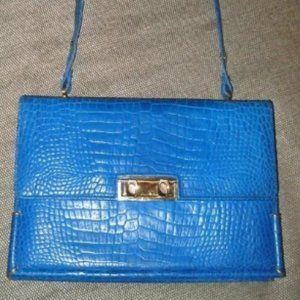 ❤️Amazing!! MICHAELANGELO Florence Blue Croc Shoulder Purse Bag Made in Italy